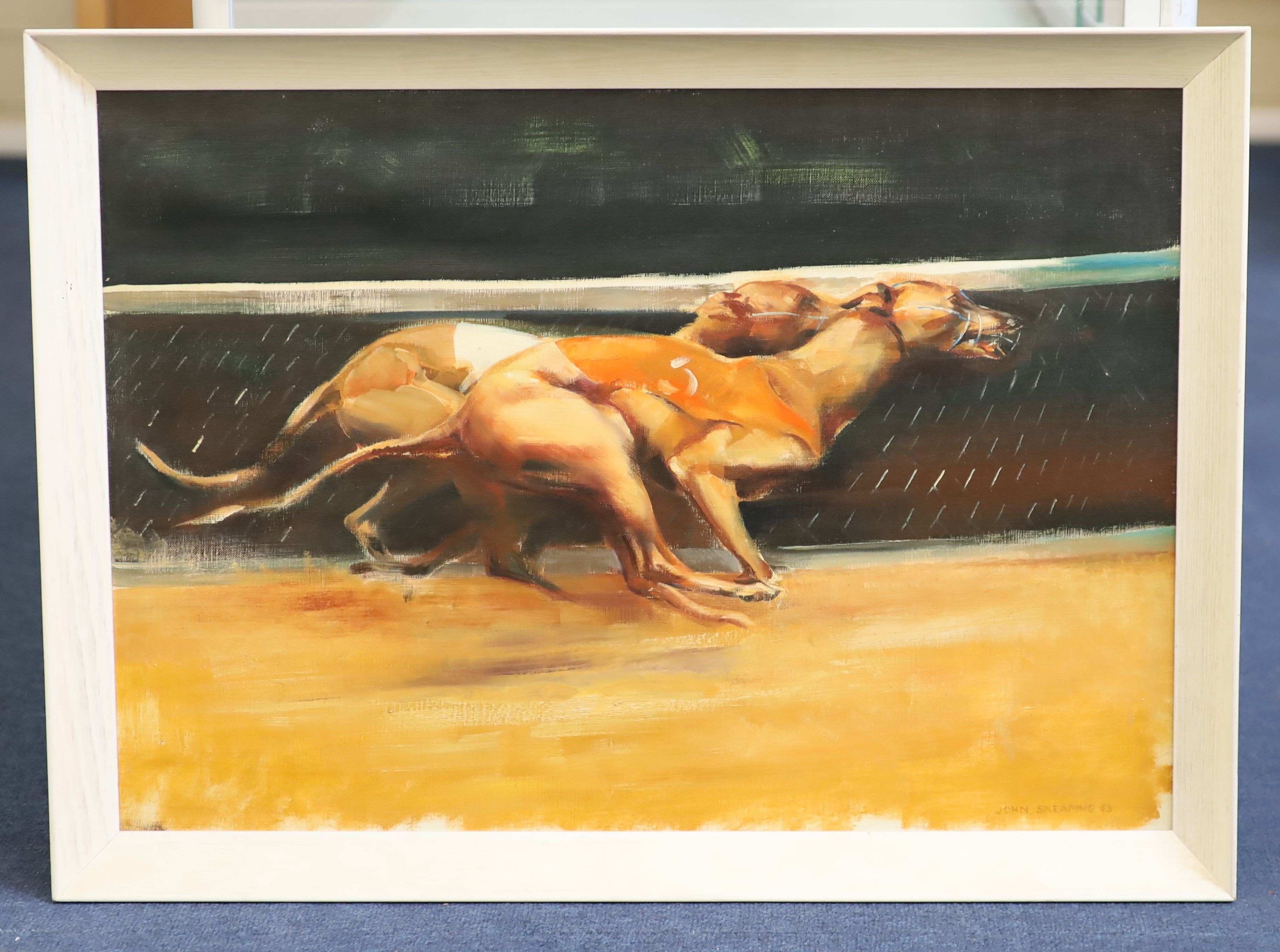 John Rattenbury Skeaping (1901-1980), 'Greyhounds racing', oil on canvas, 45 x 64cm